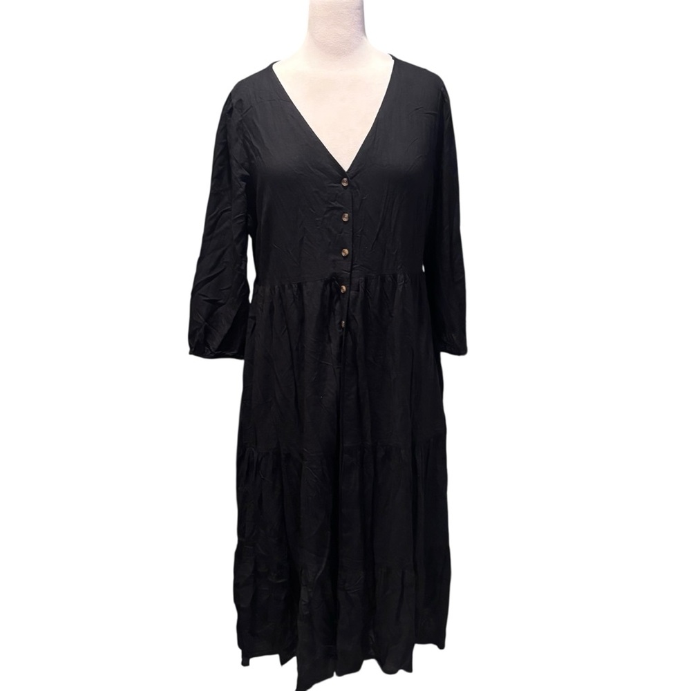 Sonoma Black 3/4 Sleeve Button Front Dress Size Petite Large